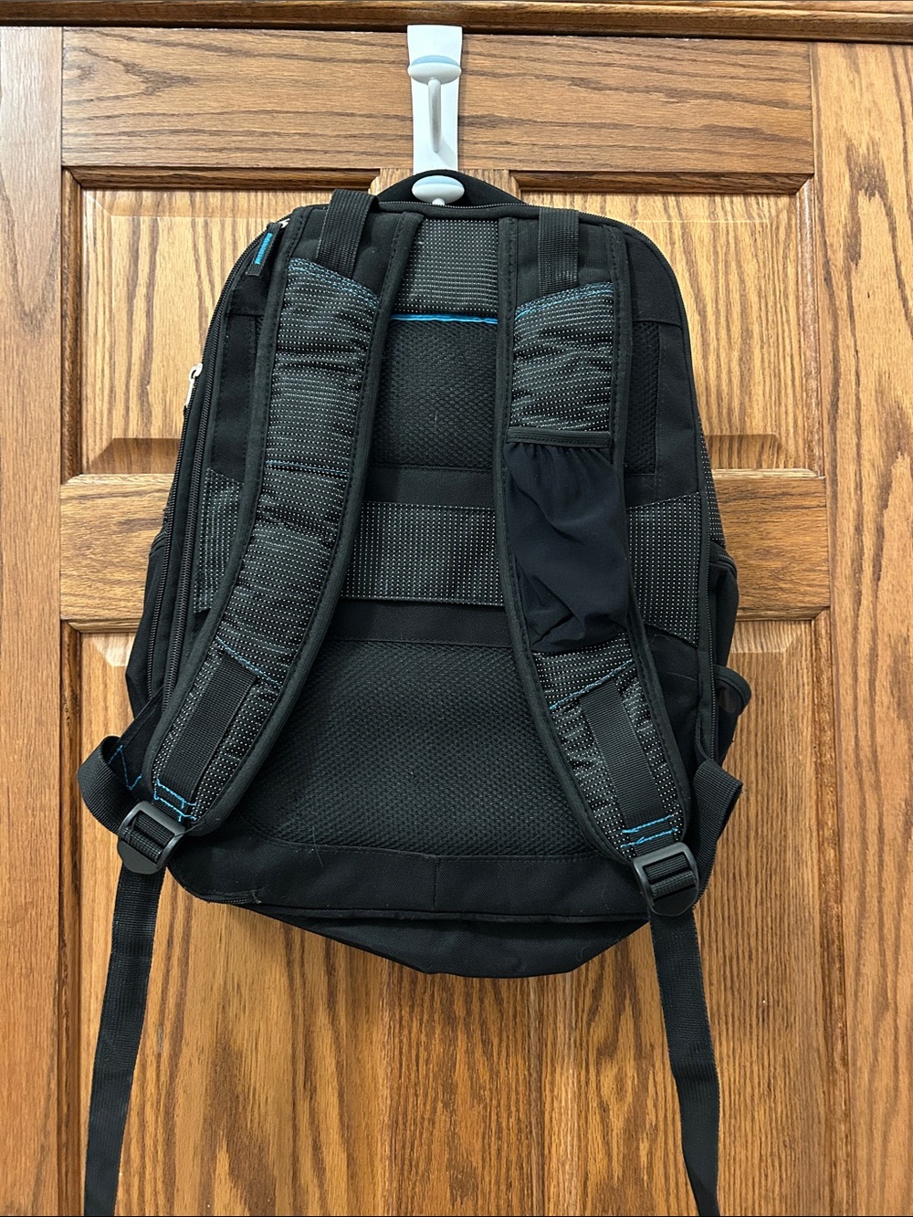 Black & Teal Multi-Pocket computer Backpack with multiple pockets for storage image 3